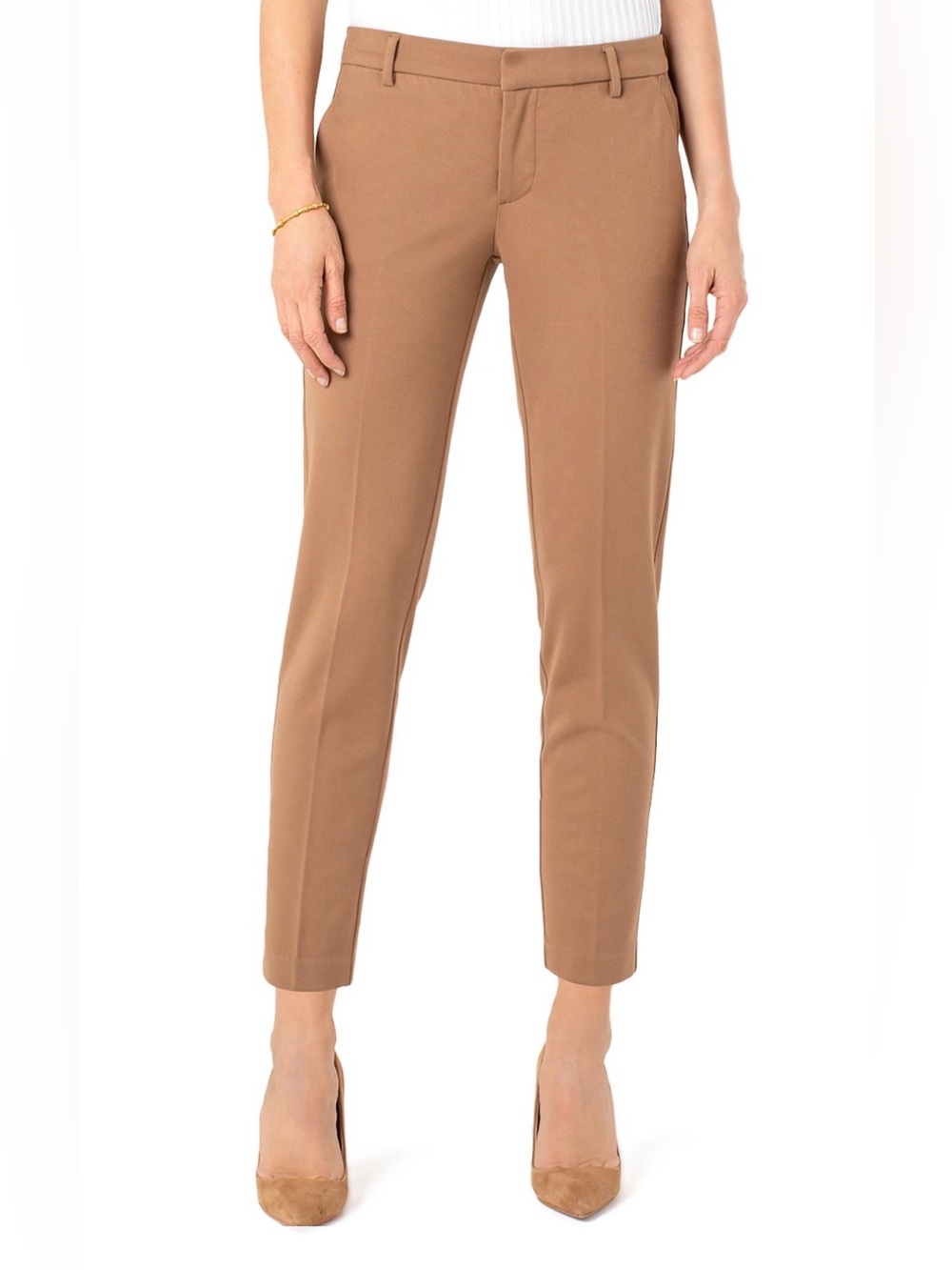 Liverpool Cropped Tailored Straight Leg Trouser Pants in Camel Maple 8 Petite 29
